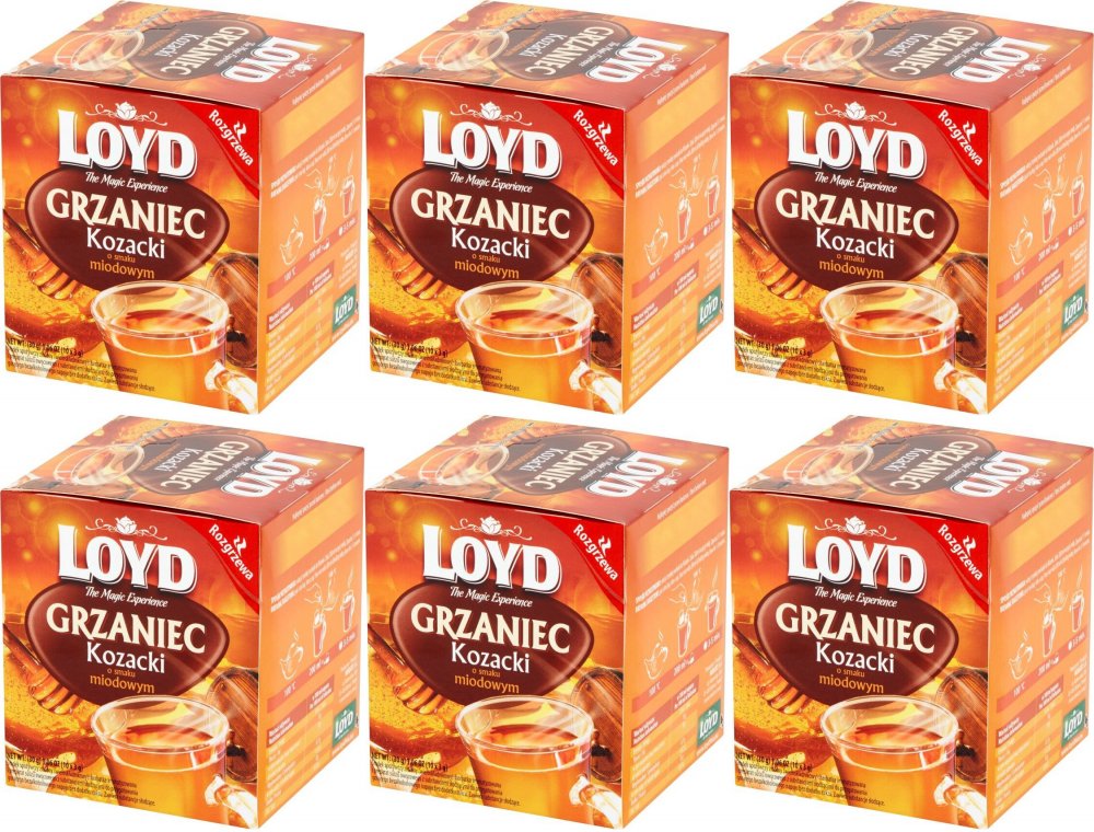 6x Herbata czarna aromatyzowana w kopertach Loyd Grzaniec Kozacki, miodowy, 10 sztuk x 3g