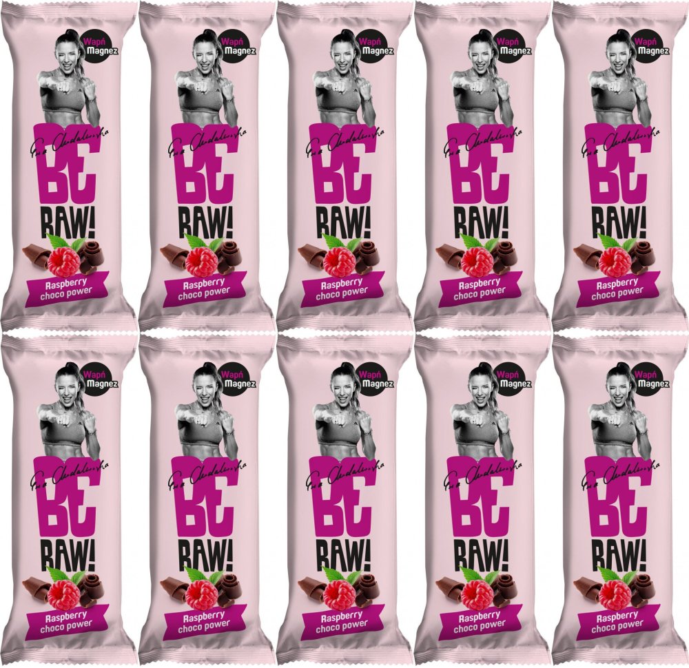 10x Baton BeRAW Choco Raspberry Power&Malina, malina, orzechy włoskie, 40g