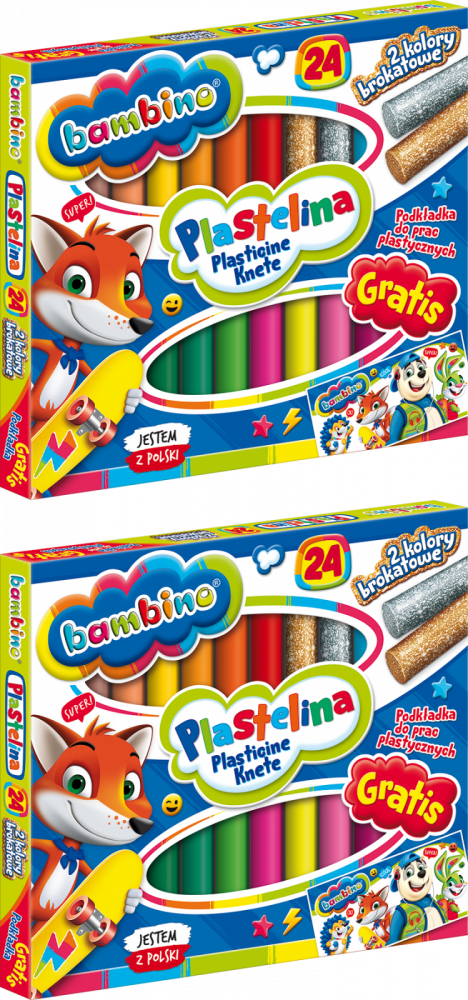 2x Plastelina Bambino Zwierzaki Uczniaki, 360g, 24 kolory + podkładka