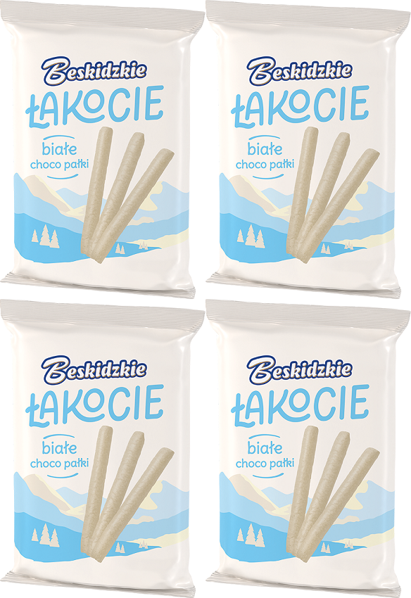 4x Beskidzkie Łakocie Choco Pałki Aksam Białe, 140g