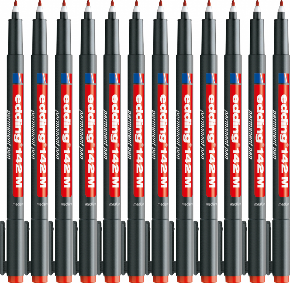 12x Foliopis permanentny edding 142M, okrągła, 1.0mm, czerwony