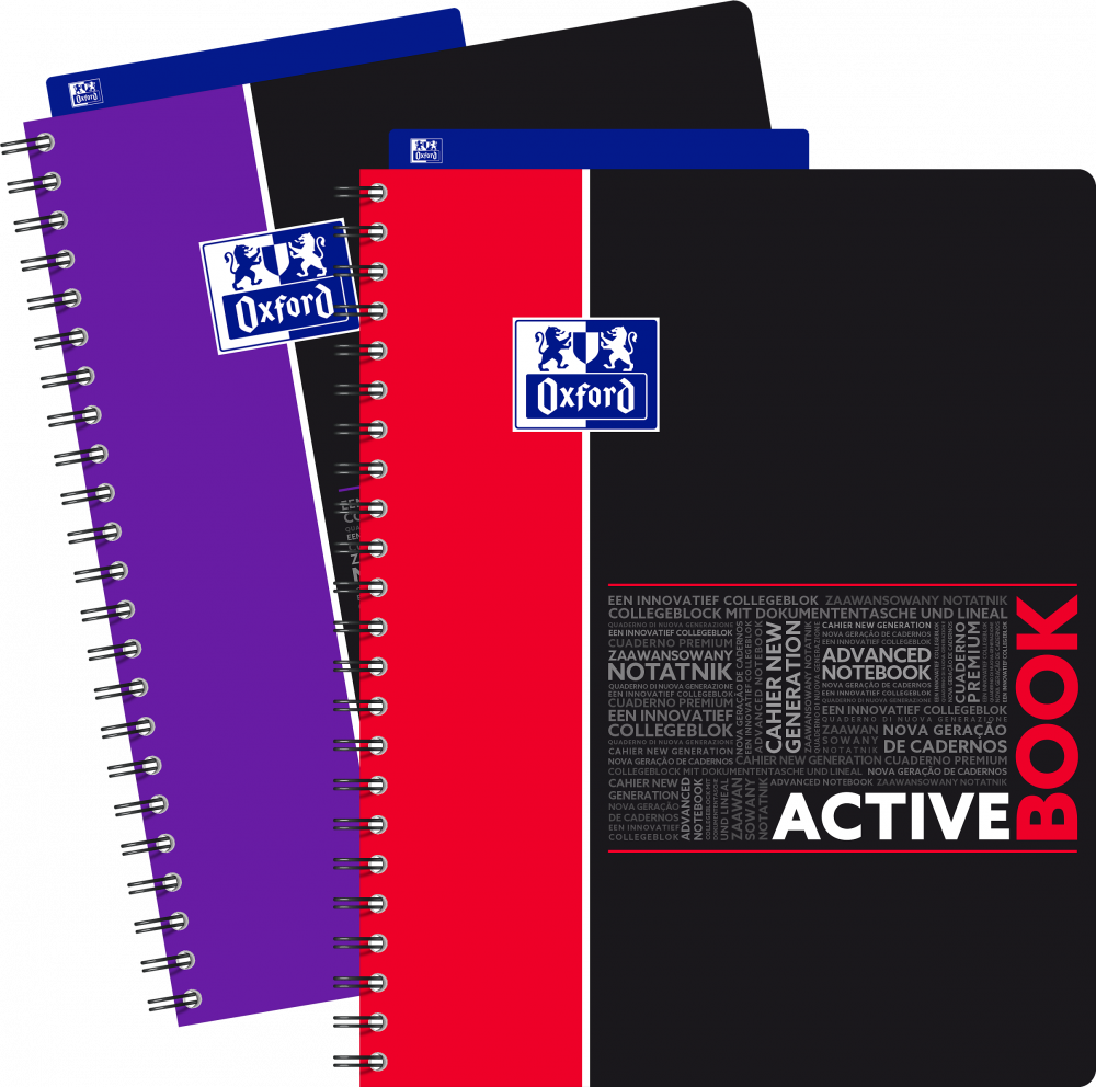 2x Kołonotatnik Oxford Student ActiveBook, A4+, w kratkę, 80 kartek, okładka PP, mix wzorów
