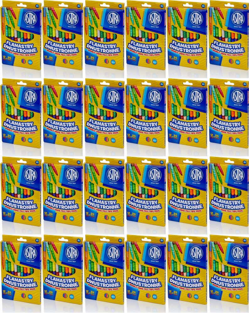 24x Flamastry Astra, dwustronne, okrągła, 12 sztuk, 24 kolory