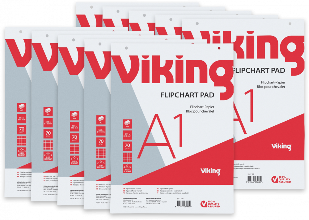 10x Blok do flipchartów Viking, A1, 59.4x84.1cm, w kratkę, 40 kart