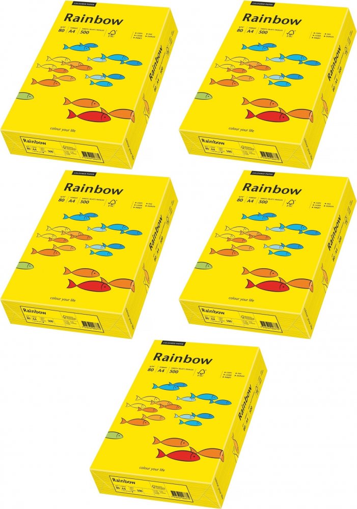 5x Papier kolorowy Rainbow, A4, 80g/m2, 500 arkuszy, ciemny żółty (R18)