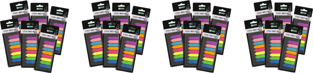 24x Zakładki samoprzylepne D.Rect, proste/strzałki, indeksujące, folia, 12x45mm, 8x25 sztuk, mix kolorów neonowych