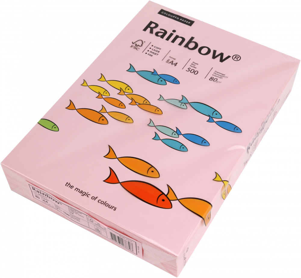 Papier kolorowy Rainbow, A4, 80g/m2, 500 arkuszy, jasny różowy (R54)