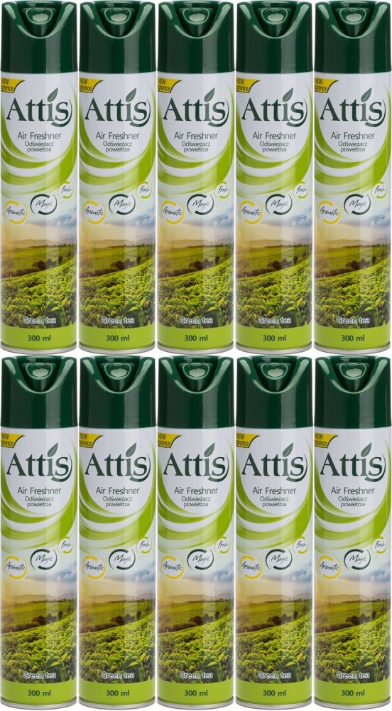 10x Odświeżacz powietrza Attis Gold Drop, spray, Green Tea, 300ml