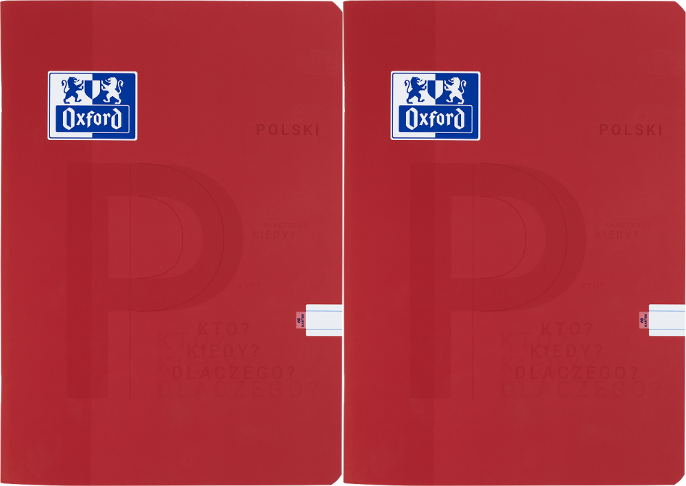 2x Zeszyt przedmiotowy w linie Oxford J. Polski, A5, miękka oprawa, 60 kartek, czerwony