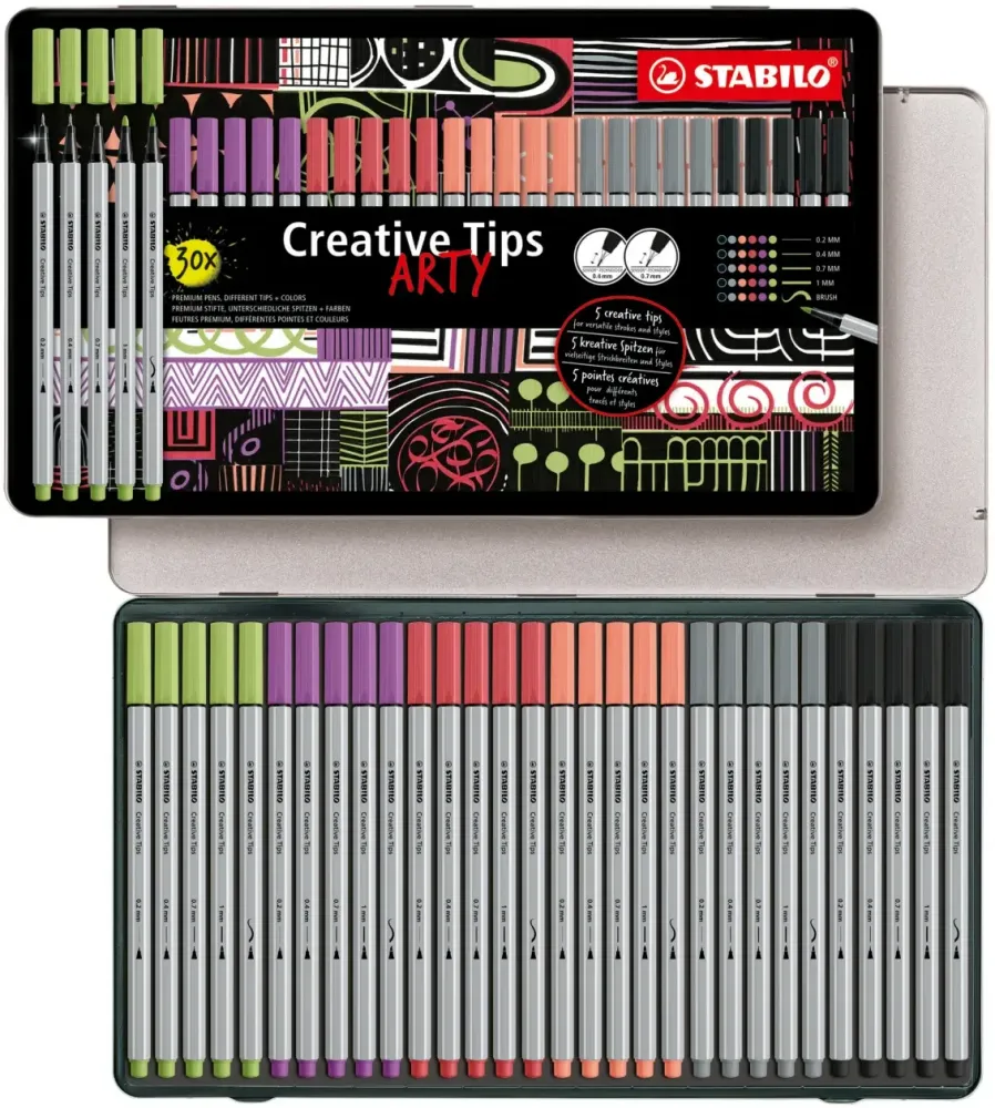 Zestaw Stabilo Creative Tips Arty 89/30-6-2-20, 30 sztuk, w etui, mix kolorów pastelowych