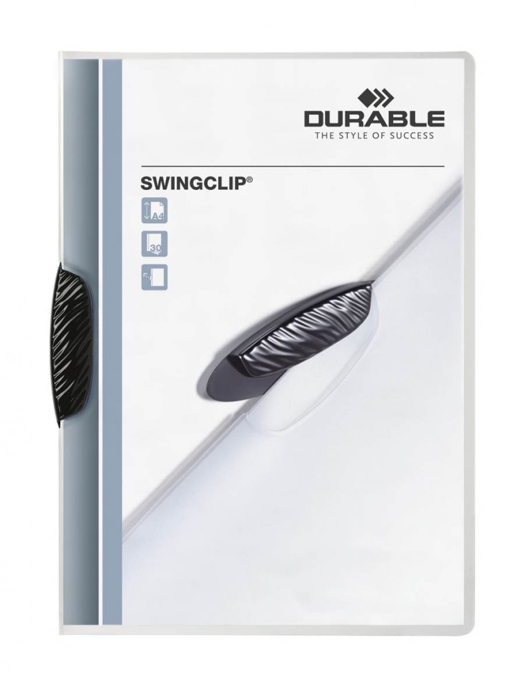 Skoroszyt plastikowy Durable Swingclip z klipsem, A4, do 30 kartek, czarny