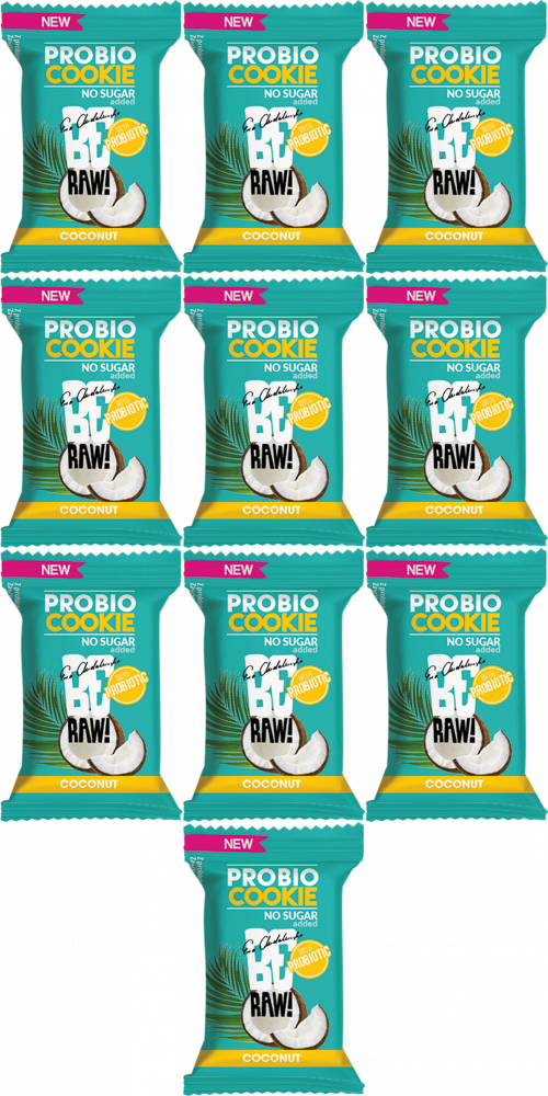 10x Ciastko probiotyczne BeRAW Probio Cookie, kokosowy, bez cukru, 18g