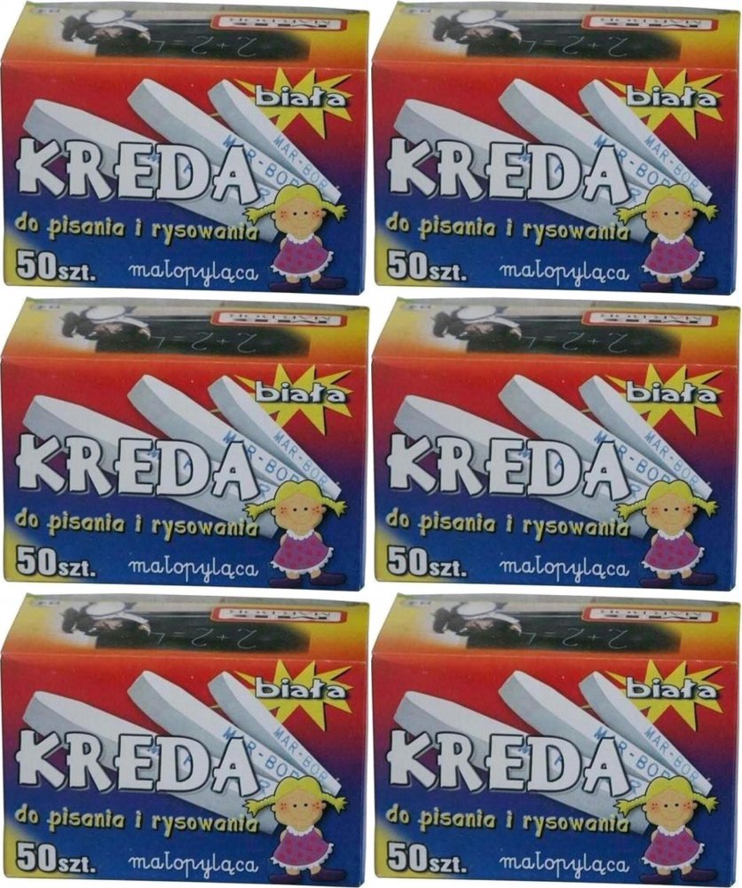 6x Kreda Mar-Bor, małopyląca, 50 sztuk, biały
