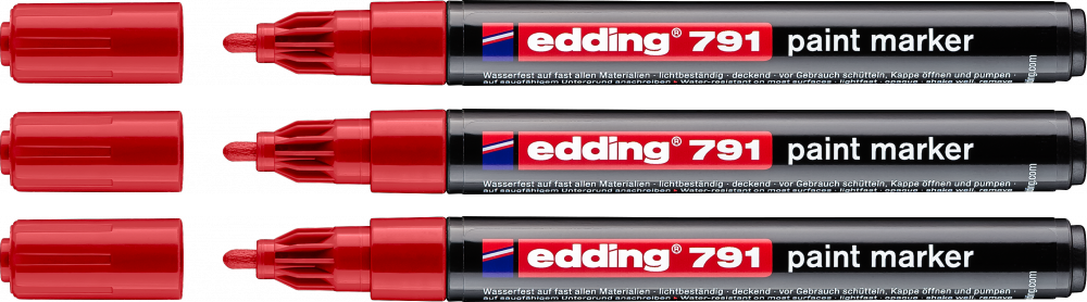 3x Marker olejowy edding, 791, okrągła, 1-2mm, czerwony