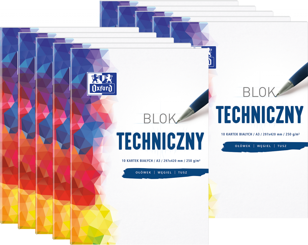 10x Blok techniczny Oxford, A3, 10 kartek, biały