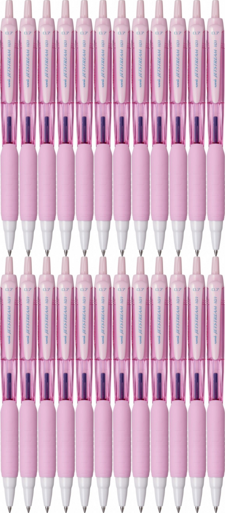 24x Długopis automatyczny Uni SXN-101FL Jetstream Light Pink, 0.7mm, różowa obudowa, niebieski tusz