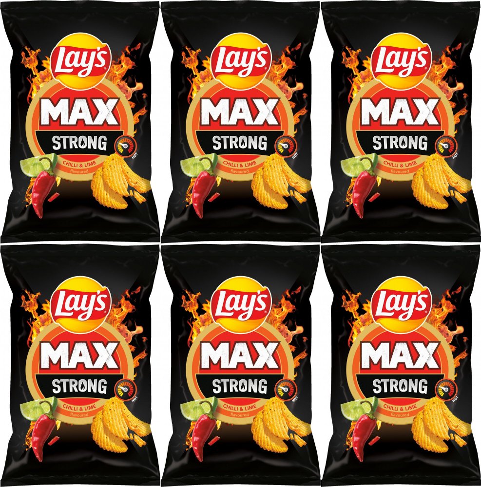 6x Chipsy Lay's Max Strong Chilli & Lime karbowane, ostre chilli i limonka, 120g