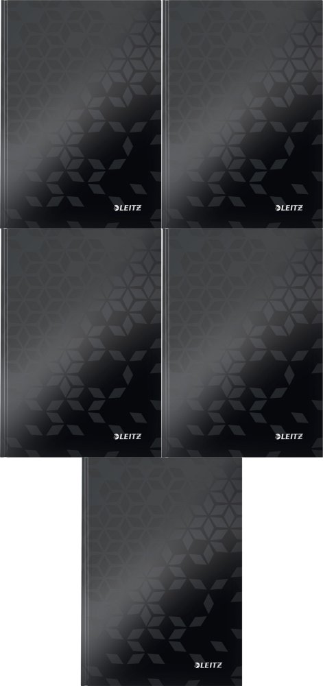 5x Brulion w kratkę Leitz Wow, A5, twarda oprawa, 80 kartek, czarny