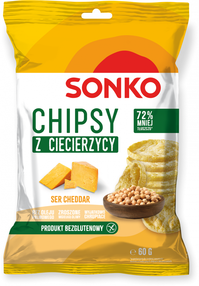 Chipsy z ciecierzycy Sonko, ser cheddar, 60g