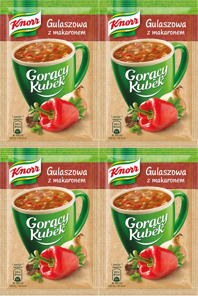 4x Zupa Knorr Gorący Kubek, gulaszowa z makaronem, 16g