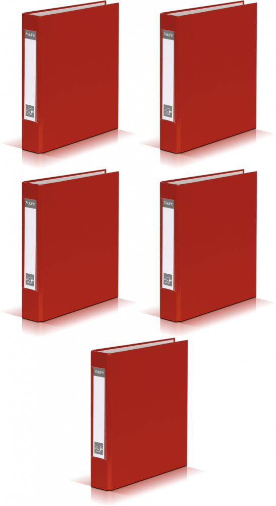 5x Segregator ringowy Vaupe, A5, szerokość grzbietu 40mm, 4 ringi, czerwony