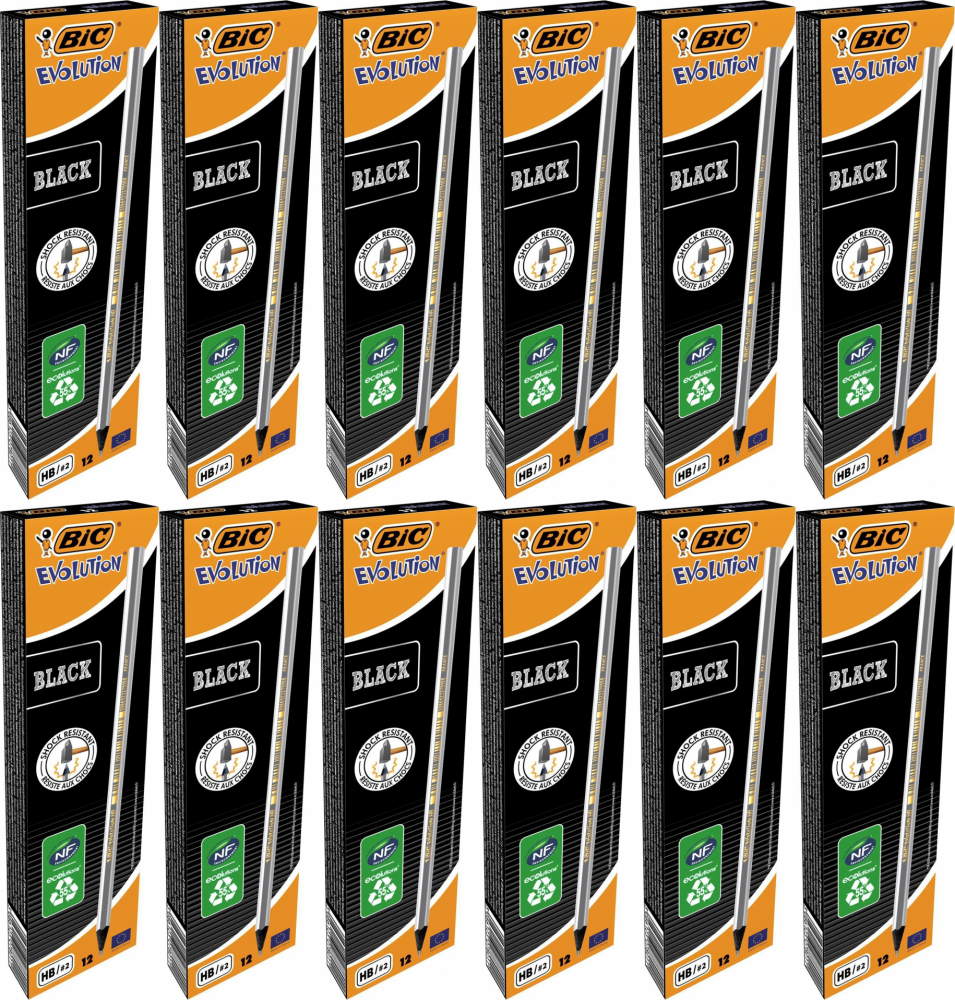 12x Ołówek Bic Evolution Black, HB, 12 sztuk, czarny