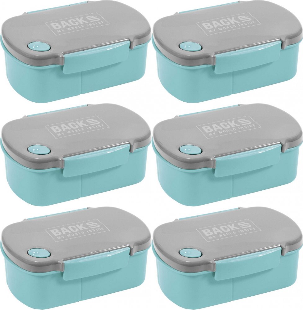 6x Lunchbox BackUP 5, bez BPA, 3 komory, 17x11x7cm, szaro-seledynowy