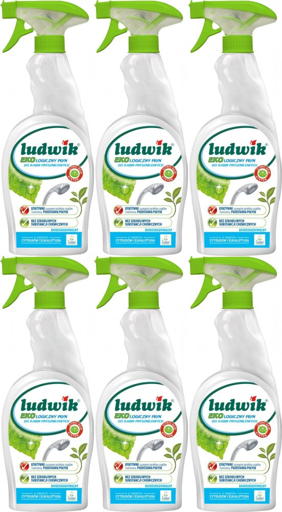 6x Płyn do mycia łazienki - kabin prysznicowych Ludwik Ekologiczny, cytrusy i eukaliptus, 750ml