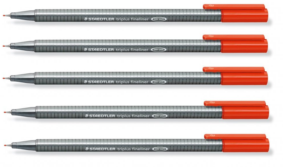5x Cienkopis Staedtler, TriPlus 334, 0.3mm, czerwony