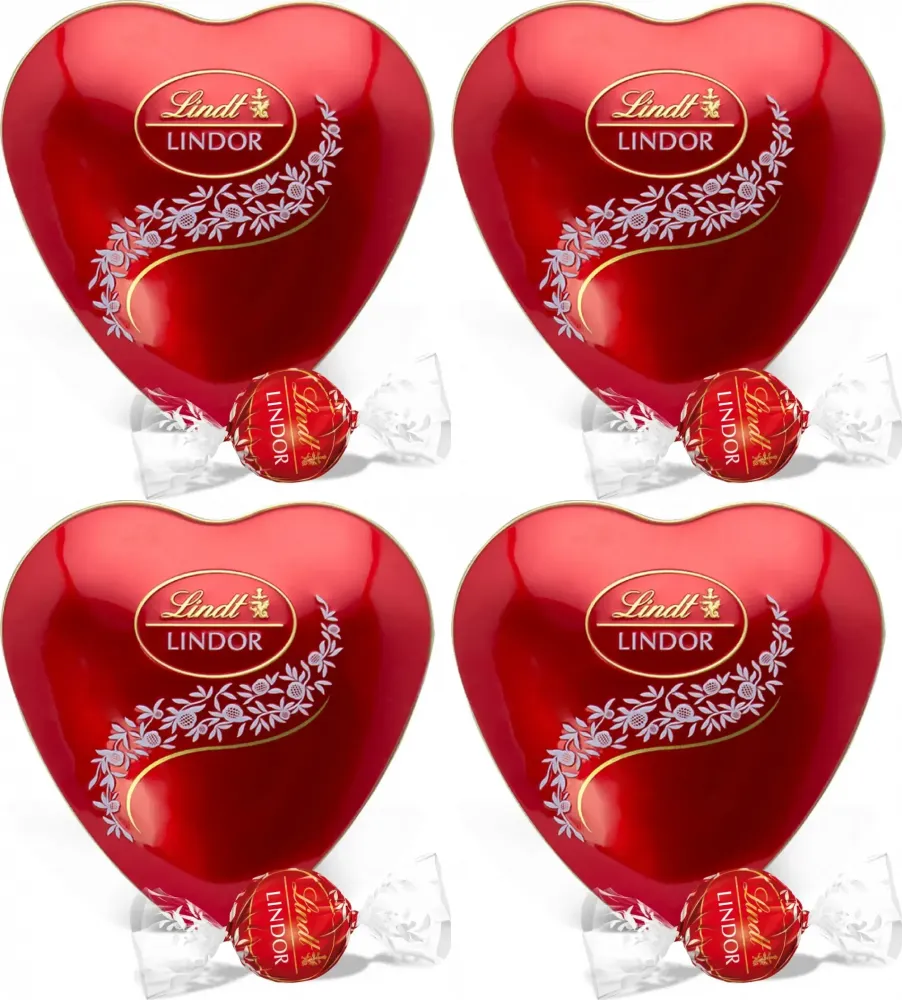 4x Bombonierka Lindt Lindor, serce, czekoladowy, 50g