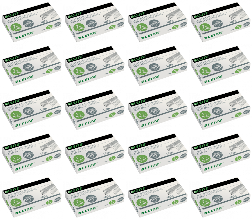 20x Zszywki wytrzymałe Leitz Power Performance, 24/8, 1000 sztuk, srebrny