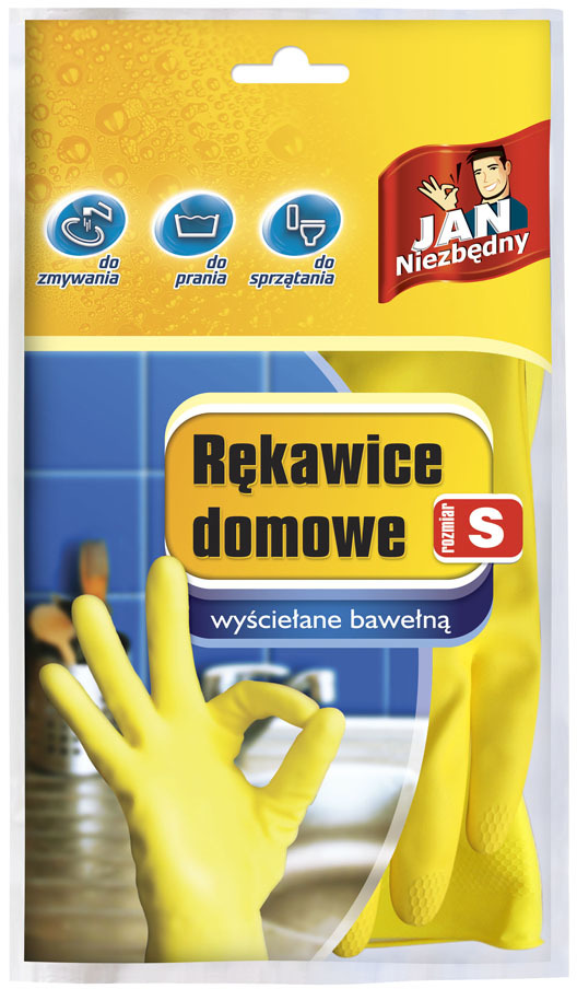 Rękawice lateksowe domowe Jan Niezbędny, wyściełane bawełną, rozmiar S, 1 para, mix kolorów