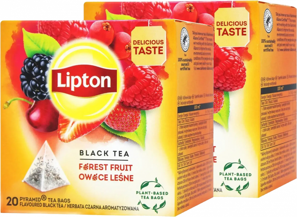 2x Herbata owocowa w piramidkach Lipton, owoce leśne, 20 sztuk x 1.7g