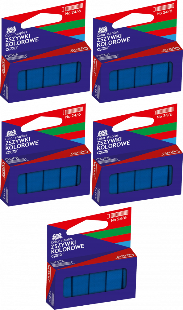 5x Zszywki kolorowe Grand, 24/6, 1000 sztuk, niebieski