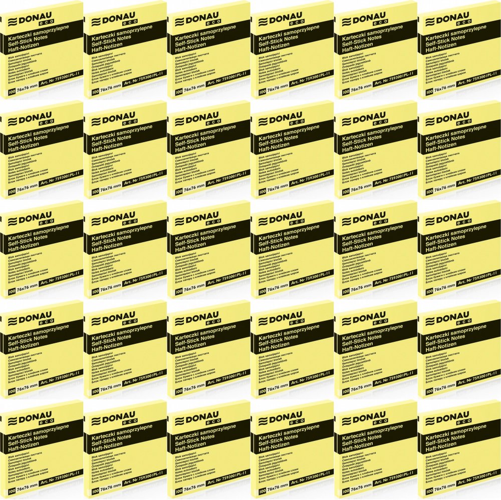 50x Karteczki samoprzylepne Donau Eco, 76x76mm, 100 karteczek, jasnożółty