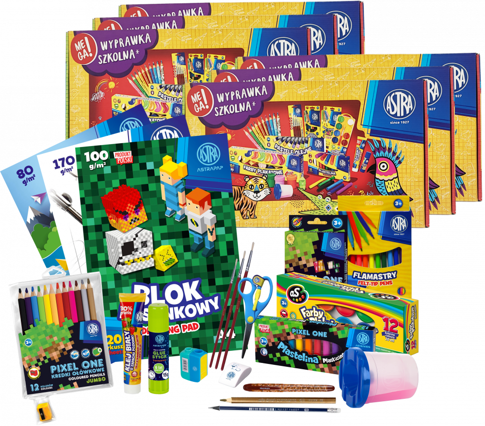 6x Wyprawka szkolna dla klas 1-3 Astra Pixel One (L), 21 elementów