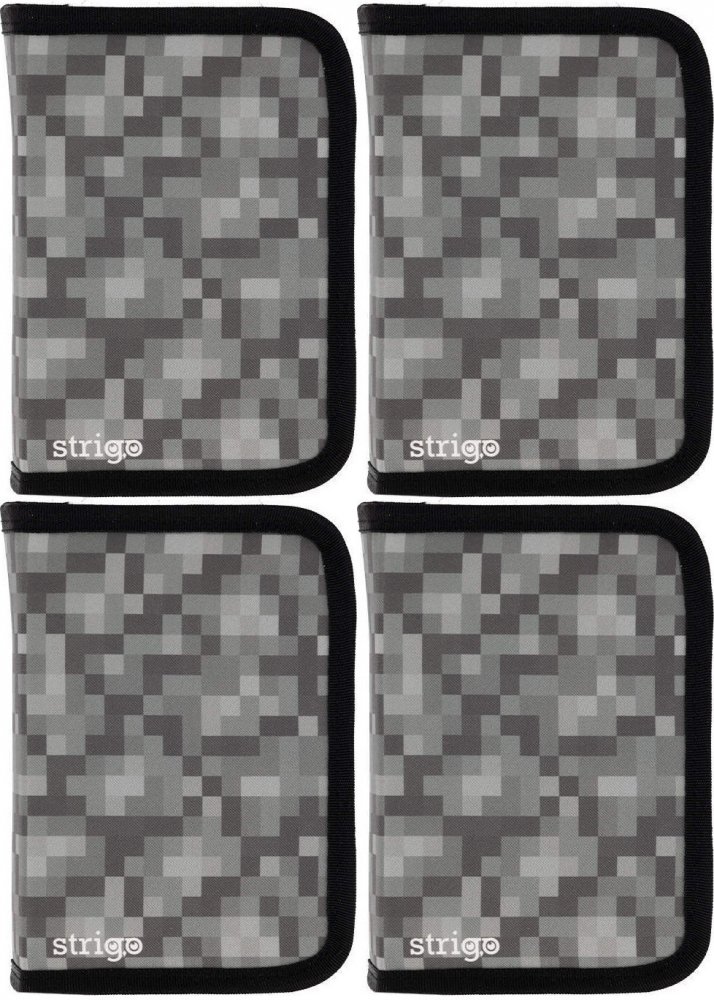 4x Piórnik 1-komorowy Strigo Blocks, dwuklapkowy, bez wyposażenia, 20x13x4cm, szary