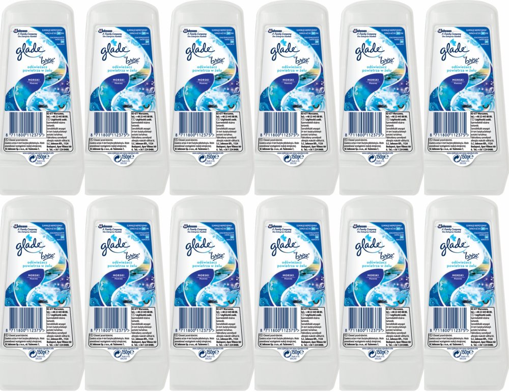 12x Odświeżacz powietrza Glade by Brise, morski, żel, 150g