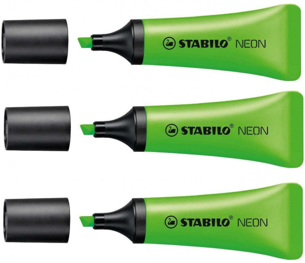 3x zakreślacz Stabilo Neon 72/33, ścięta, zielony
