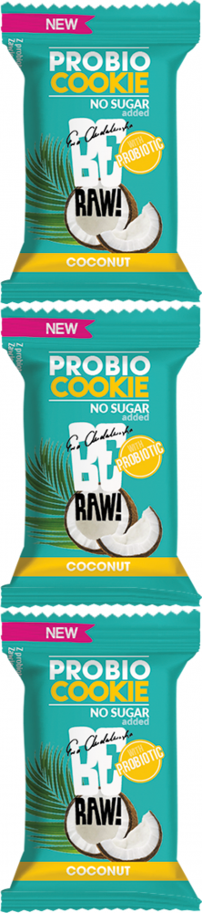 3x Ciastko probiotyczne BeRAW Probio Cookie, kokosowy, bez cukru, 18g