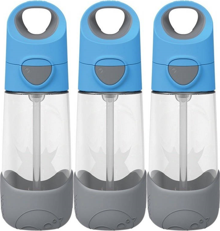 3x Bidon na wodę B.Box, ze słomką, tritan, 450ml, Blue Slate