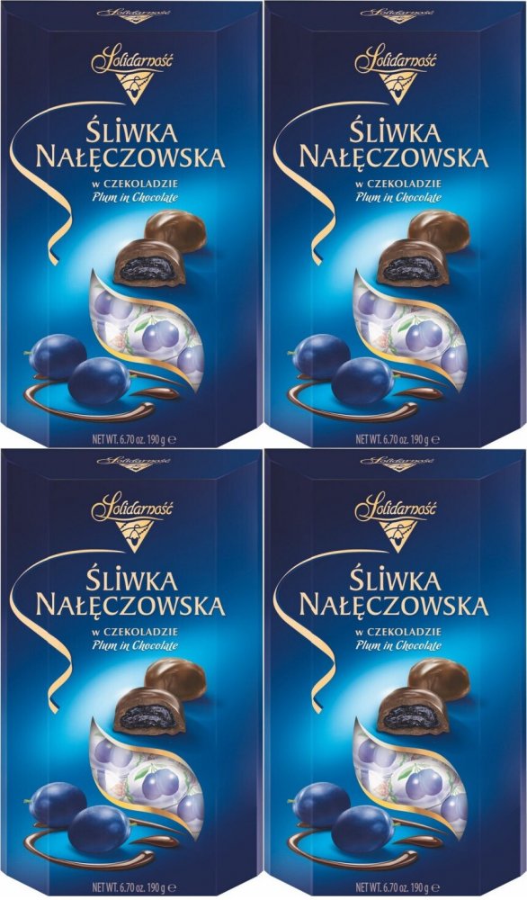 4x Cukierki Śliwka Nałęczowska Solidarność, w czekoladzie, 190g