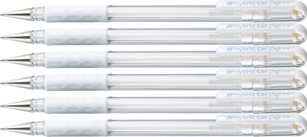 6x Długopis żelowy Pentel Hybrid Gel K118, 0.8mm, biały