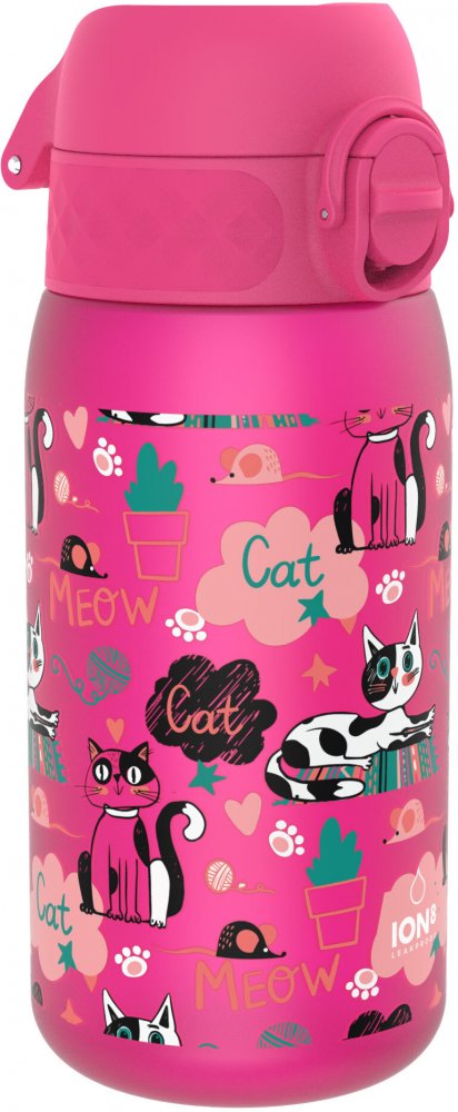 Bidon ION8 Cats, recyclon, 400ml, różowy neonowy