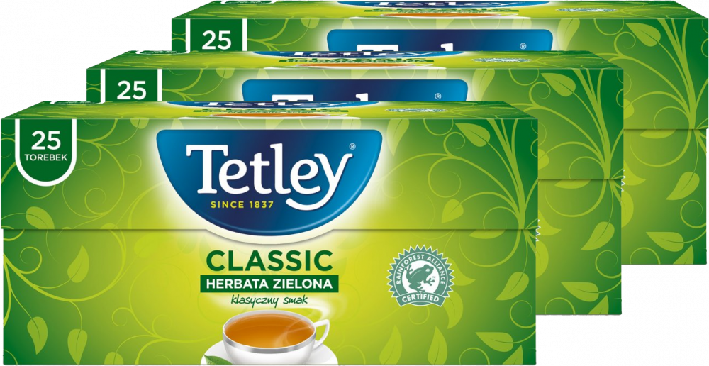 3x Herbata zielona w torebkach Tetley Classic, 25 sztuk x 1.5g