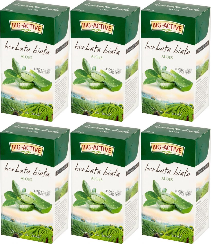 6x Herbata biała smakowa w torebkach Big Active z Aloesem, aloes, 20 sztuk x 1.5g