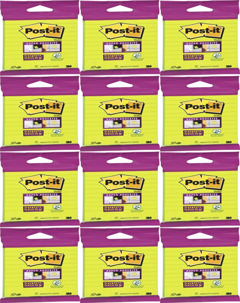 12x Karteczki samoprzylepne w linie Post-it Super Sticky, 101x101mm, 70 karteczek, zielony neonowy