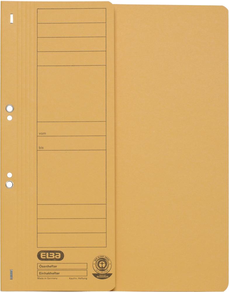 Skoroszyt kartonowy oczkowy Elba, 1/2 A4, do 150 kartek, 250g/m2, żółty