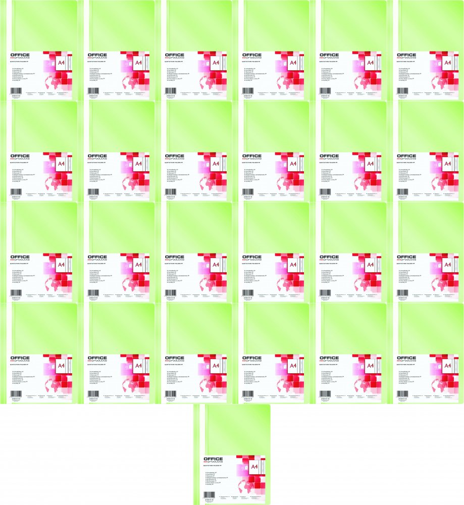 25x Skoroszyt plastikowy bez oczek Office Products, A4, do 200 kartek, jasnozielony