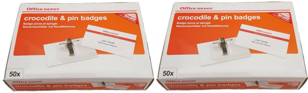 100x identyfikator Office Depot, z agrafką, 90x60mm, przezroczysty